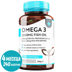 Omega 3 2000 mg EPA 660 mg, DHA 440 mg Pure Fish Oil 240 капсули, 120 дози Nutravita